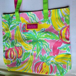Lilly Pulitzer Estee Lauder Tropical Print Tote Bag Banana Floral Pink Green